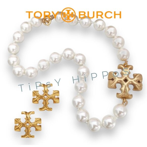 Tory Burch Roxanne Pearl and Gold Necklace & Earring Set!!! - Picture 1 of 10